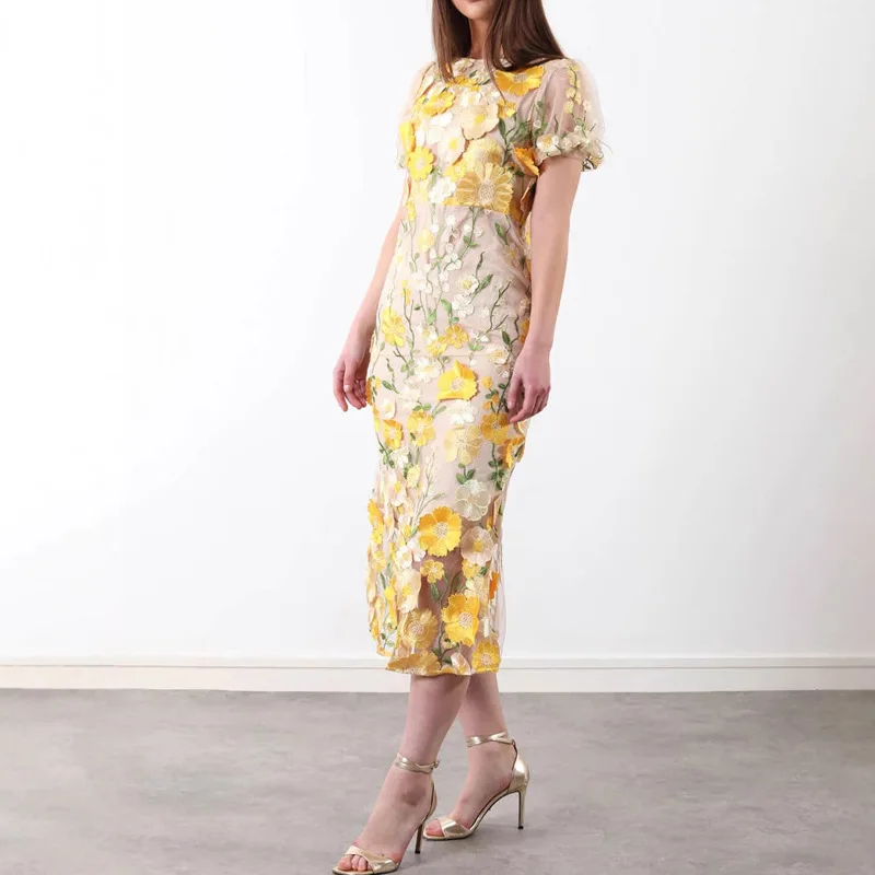 Embroidery Zara - Zomer Vrouwelijke Hoge Taille Rits Knielengte