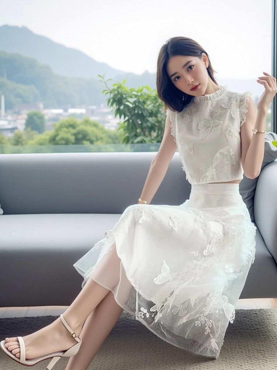 Embroidery Blouse - Nieuwe zomerse high-end witte 2-delige set