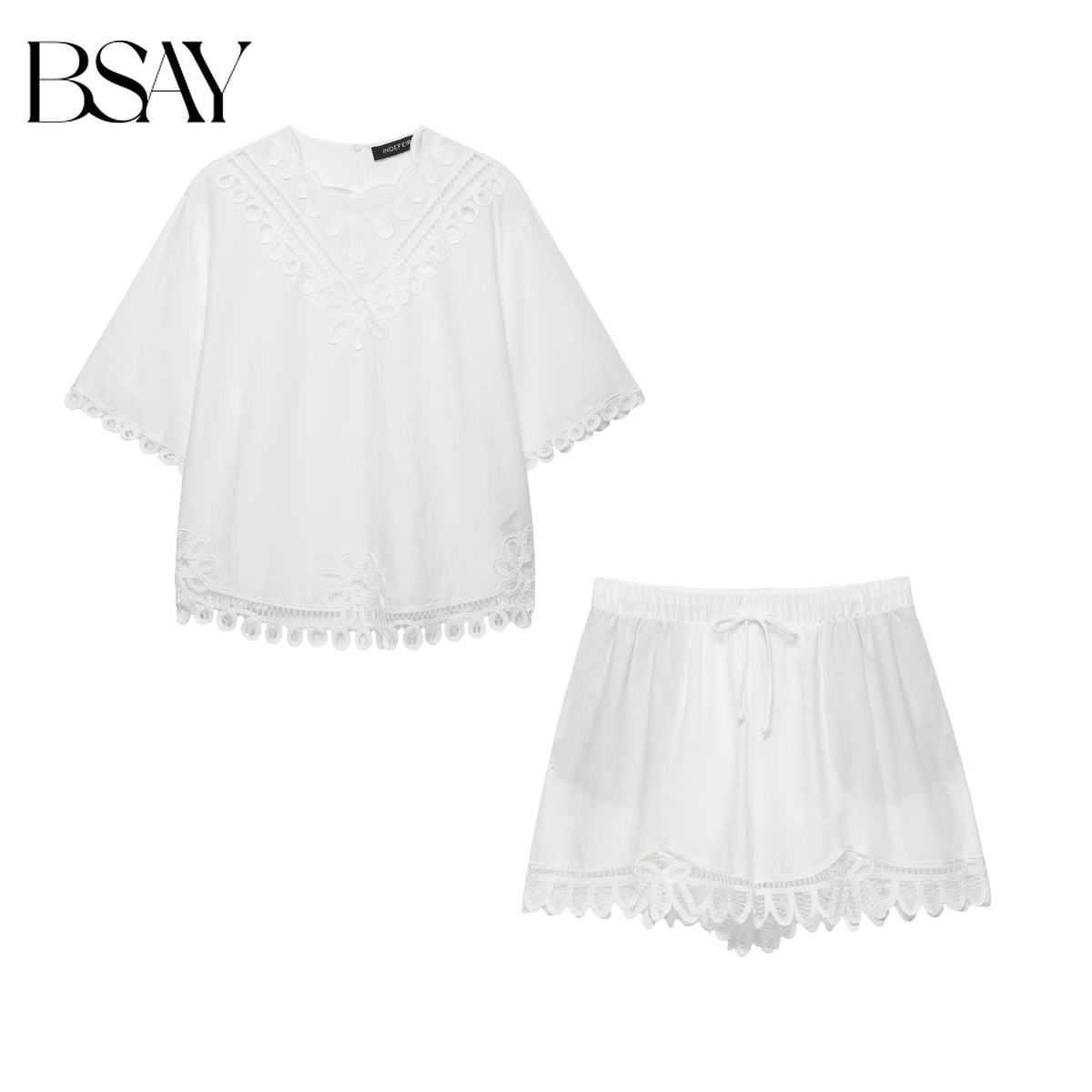 Embroidery Blouse - BSAY Dames witte holle borduurwerk blouse