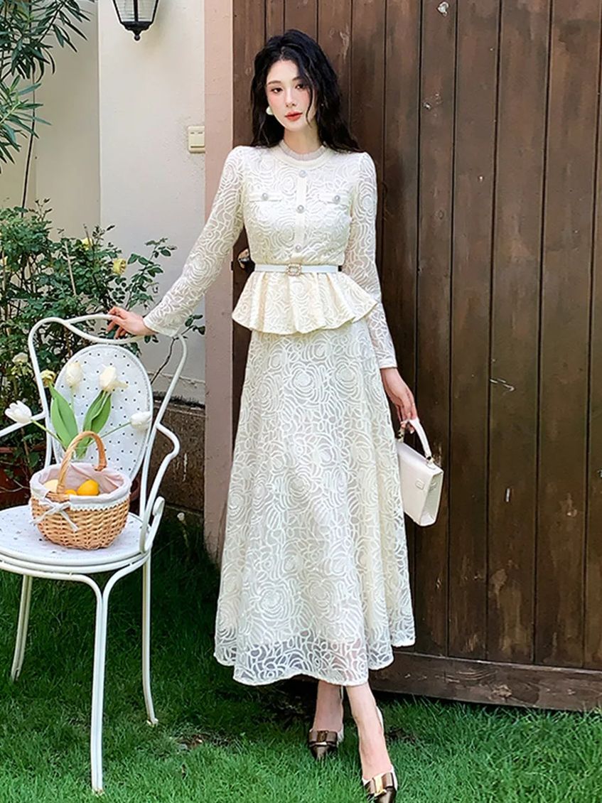 Embroidery Blouse - Formele luxe avond kant tweedelige jurk