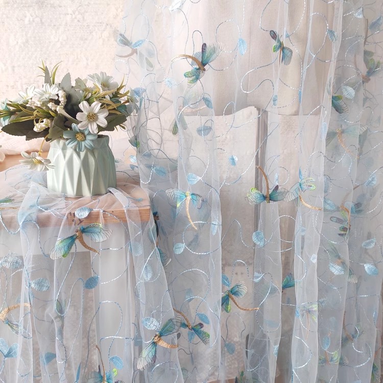 Embroidery Wedding - 1yard Blauw roze mesh stof Driedimensionaal