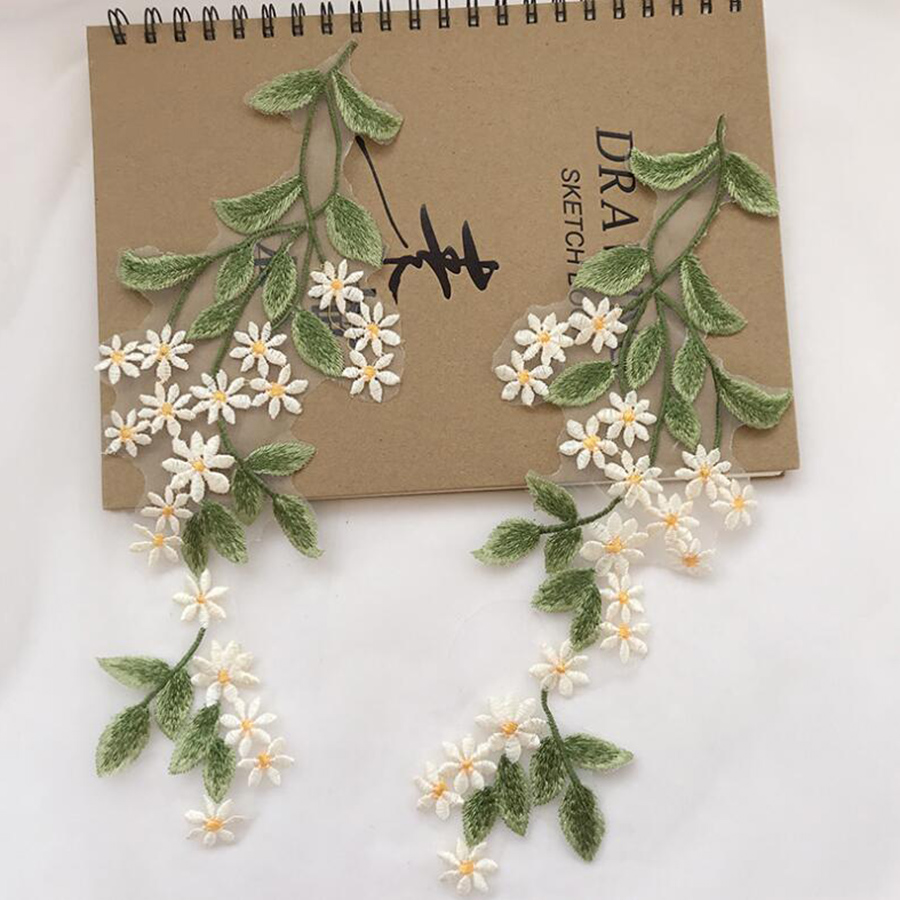 Embroidery Daisy Flower - 1 paar groen blad madeliefje bloem