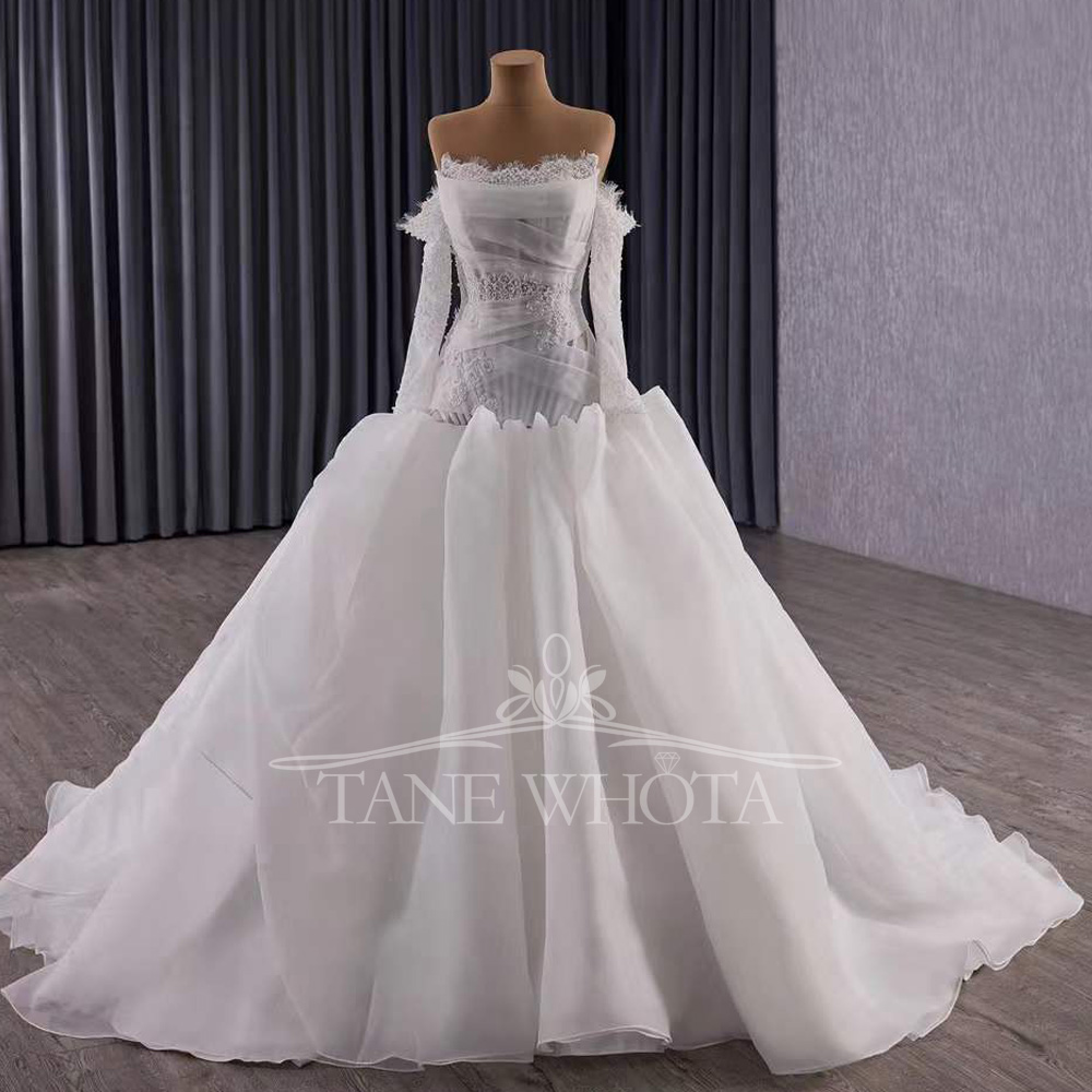 Embroidery Organza - vestidos novias boda strapless lange mouwen