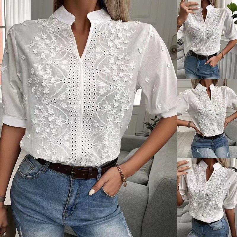 Embroidery Blouse - 2026 Zomer Dames Elegante Witte Blouse