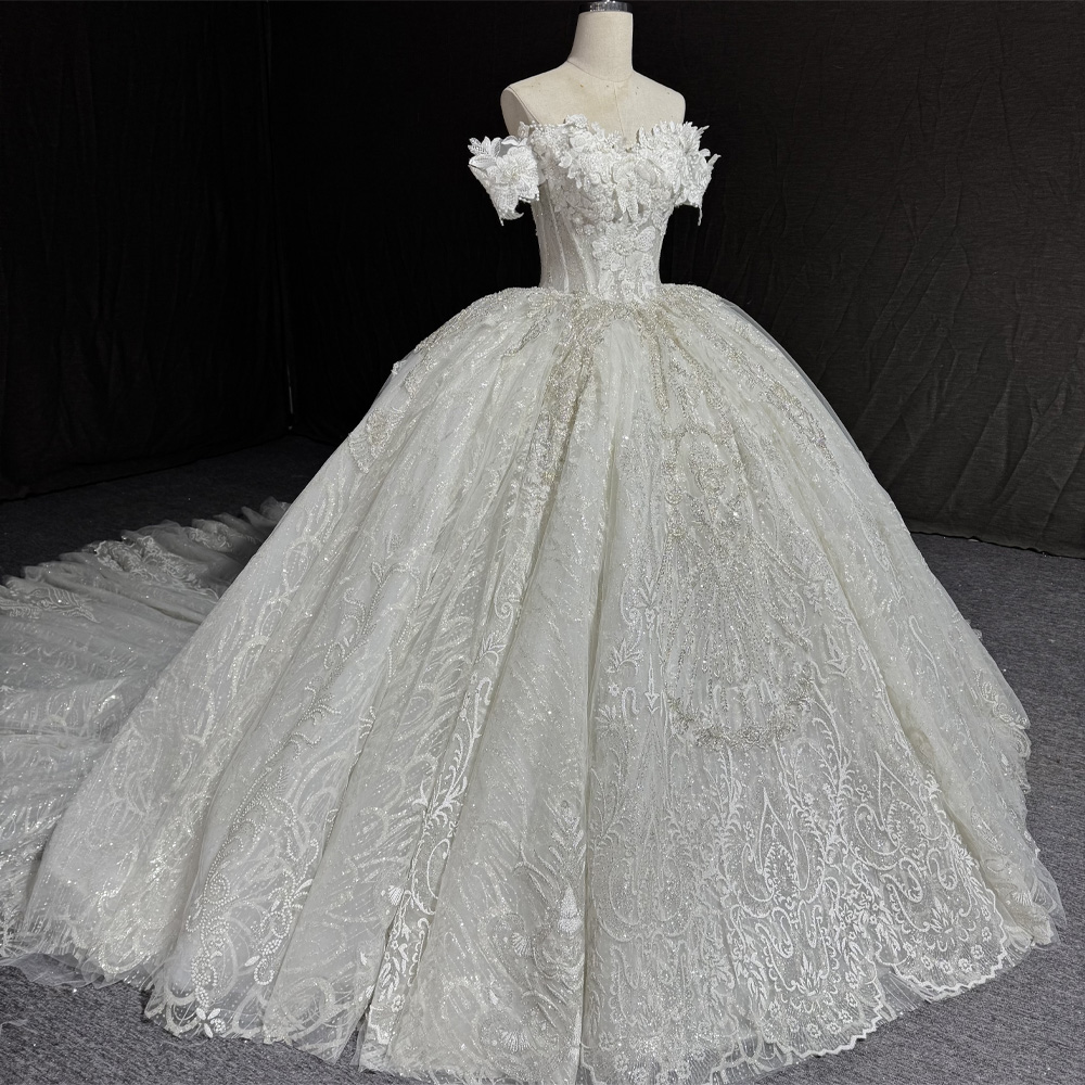 Embroidery Organza - Aanpasbare bruidsjurk met sweetheart-halslijn, off-shoulder, borduurwerk,