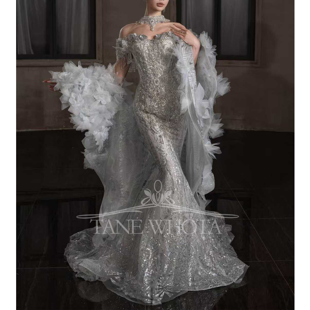 Embroidery Organza - Sweetheart off-shoulder borduurwerk kralen lovertjes kristal