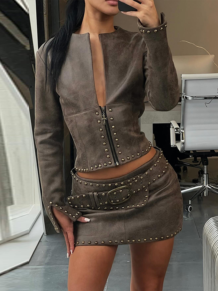 Mode Rivet Decor PU Lederen Ja - Embroidery Jacket recensie en prijs