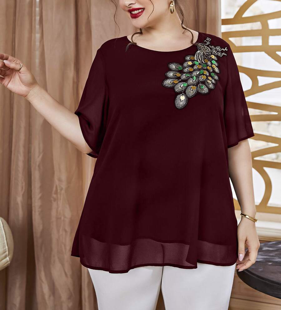 Grote maten geborduurde pauwto - Embroidery Blouse recensie en prijs