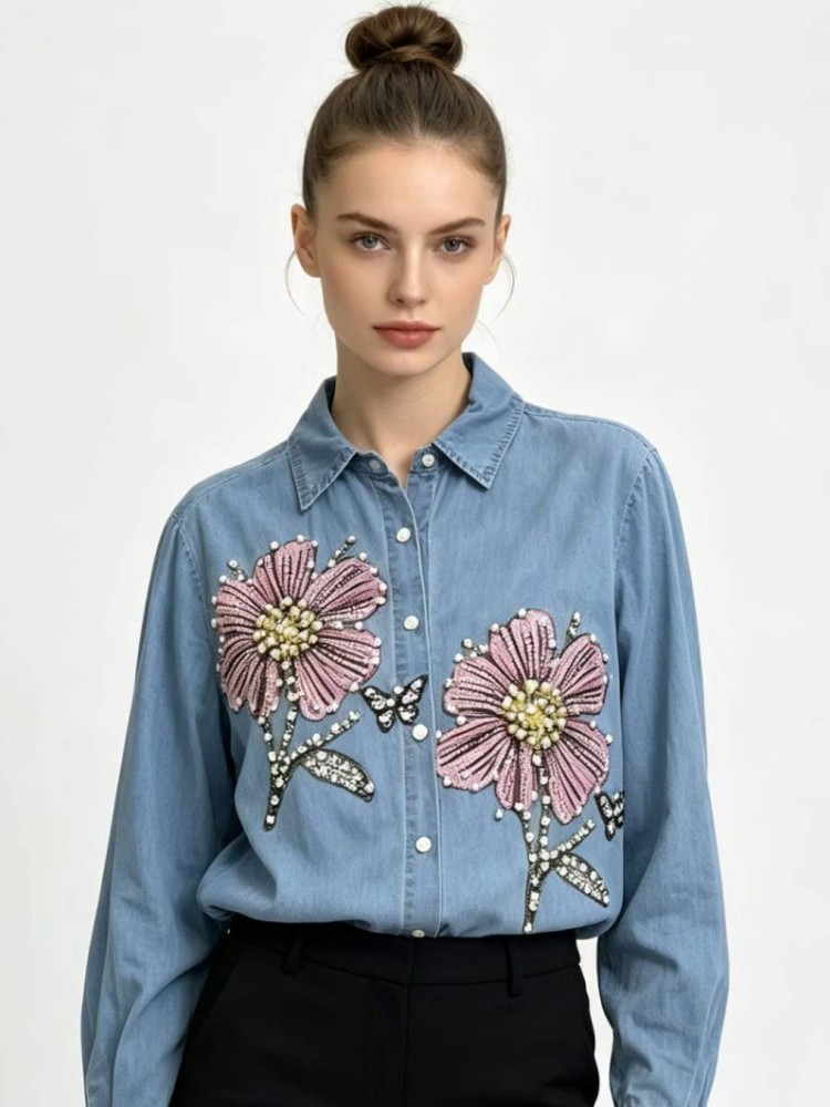Dames Denim Borduurwerk Blouse - Embroidery Blouse recensie en prijs