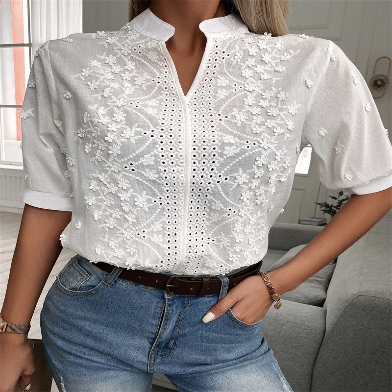 2026 Zomer Dames Elegante Witt - Embroidery Blouse recensie en prijs