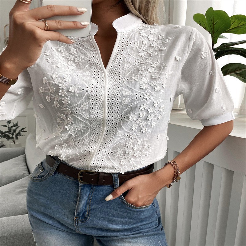 2026 Zomer Dames Elegante Witt - Embroidery Blouse recensie en prijs